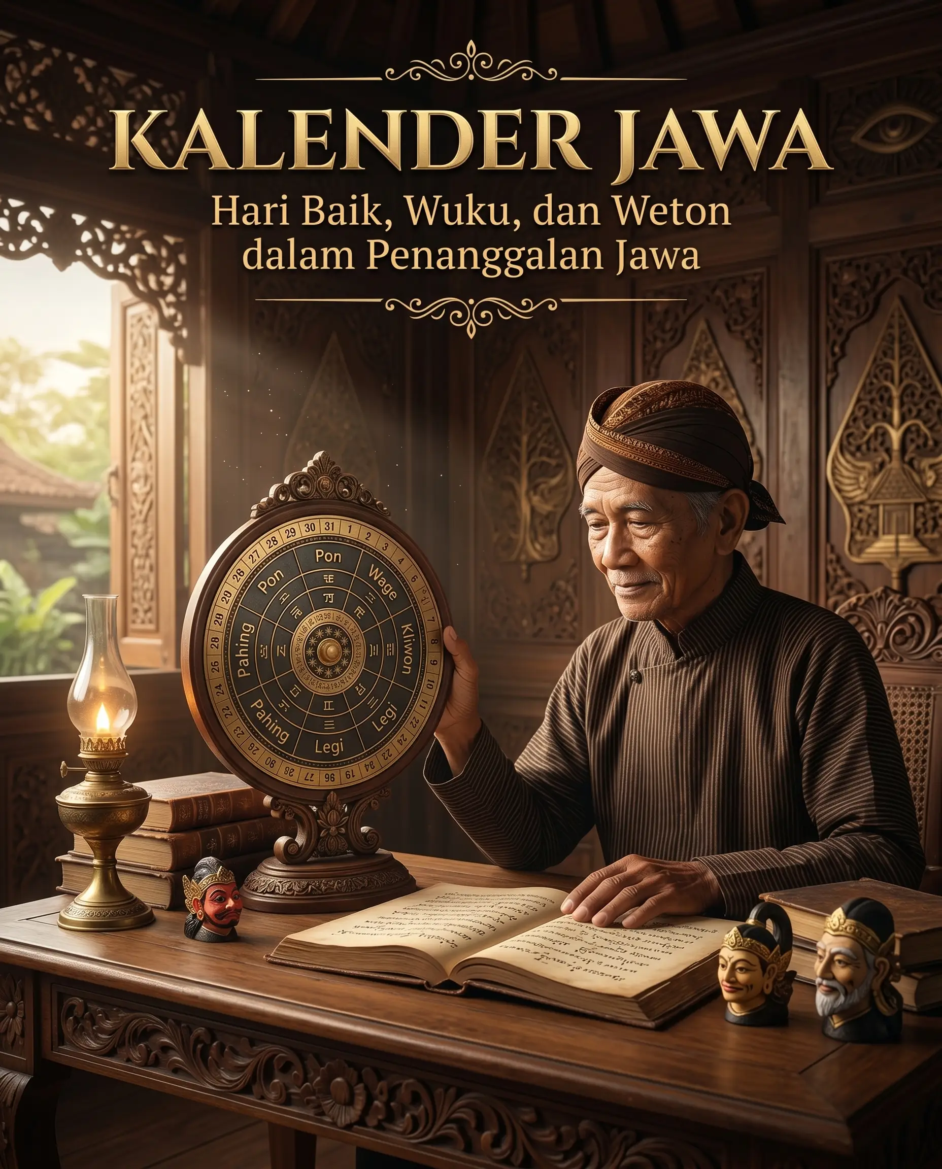Ilustrasi kalender Jawa hari baik dengan weton, pasaran, wuku, dan neptu