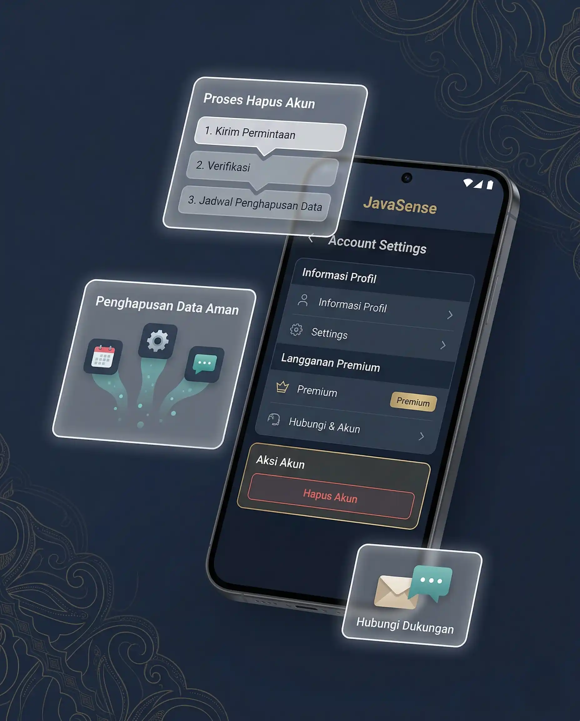 Delete Account JavaSense for account and data removal