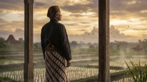 sosok Jawa sedang mengamati alam saat fajar