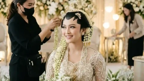 Wedding organizer Purwakarta dengan pengantin dan MUA ala Sunda dalam suasana pernikahan elegan