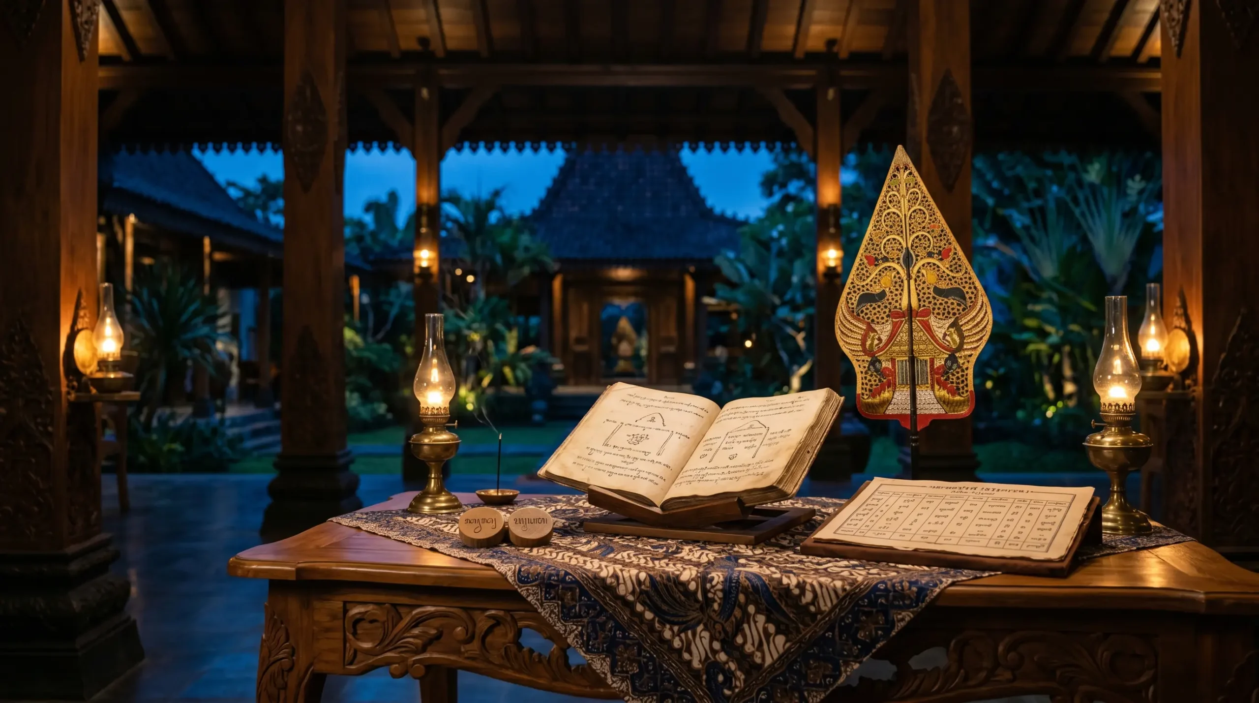 Sabtu Kliwon weton Jawa neptu 17 dengan wayang gunungan dan kalender Jawa