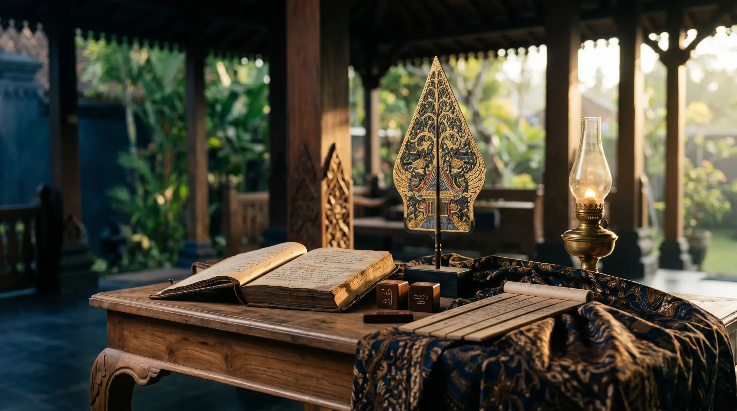 Sabtu Legi weton Jawa neptu 14 dengan wayang gunungan dan kalender Jawa