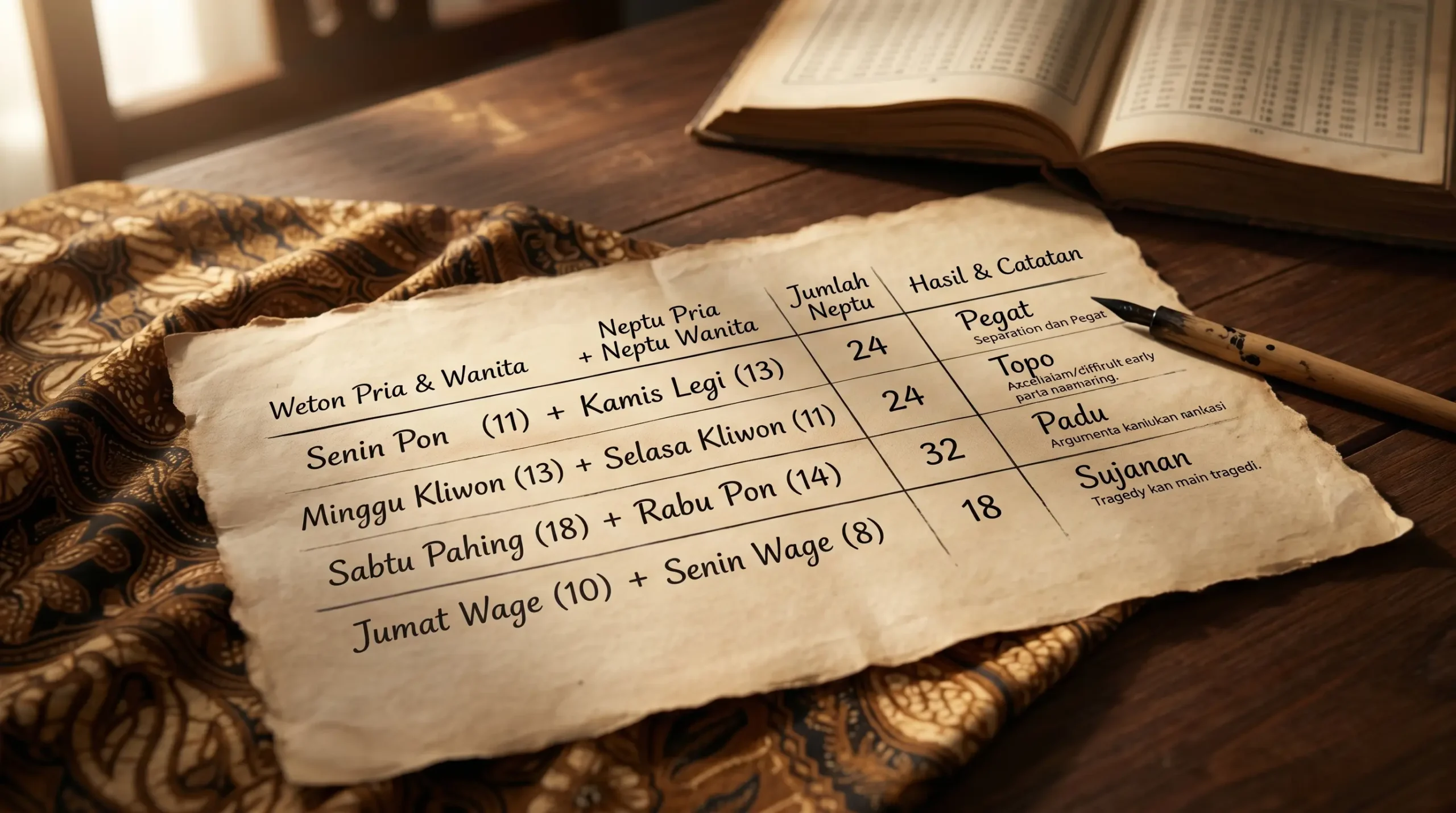 examples of difficult weton compatibility calculations in Javanese tradition