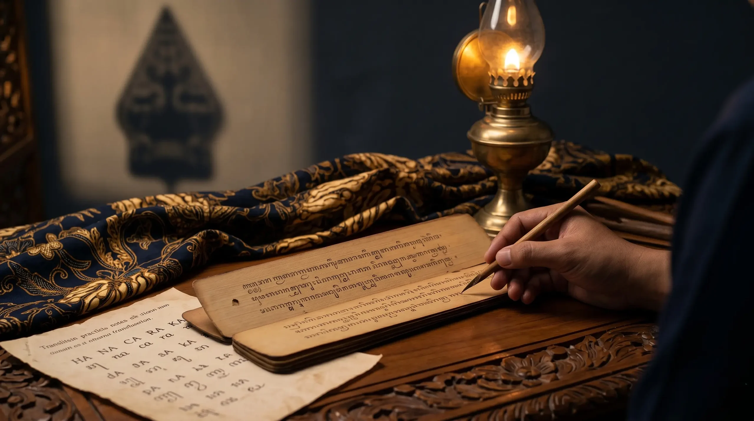 contoh translate Latin ke Aksara Jawa di atas naskah tradisional