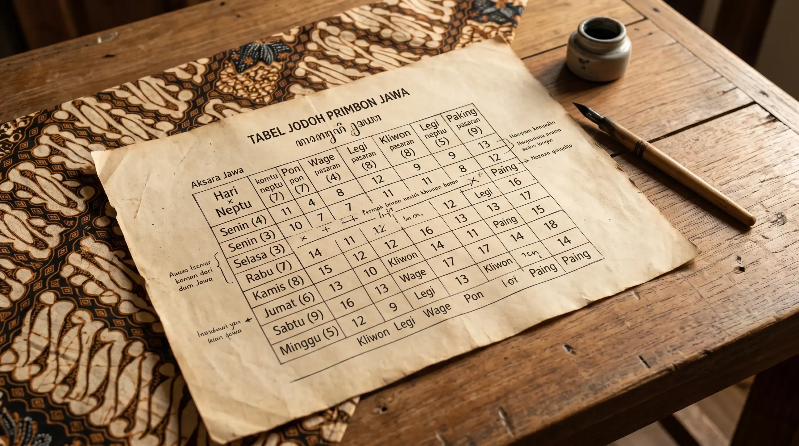neptu table for checking Javanese Weton compatibility